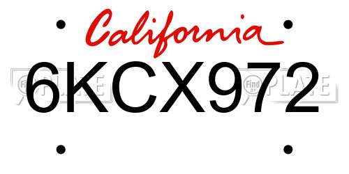 6KCX972 California License Plate