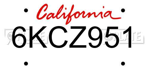 6KCZ951 California License Plate