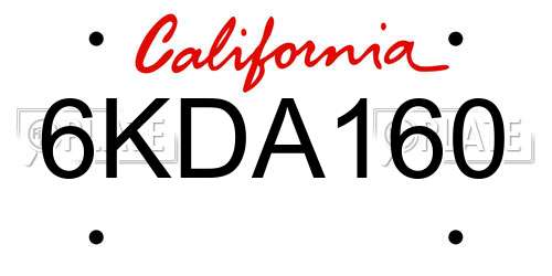 6KDA160 California License Plate
