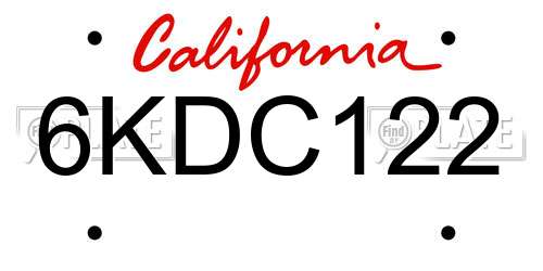 6KDC122 California License Plate