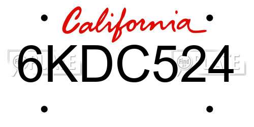 6KDC524 California License Plate