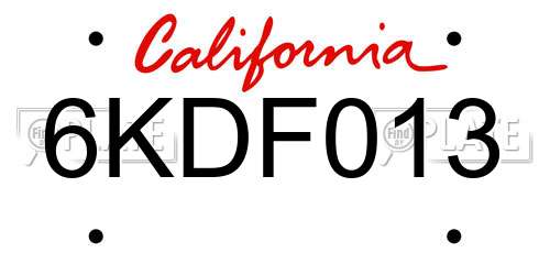 6KDF013 California License Plate