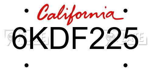 6KDF225 California License Plate