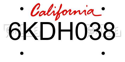 6KDH038 California License Plate