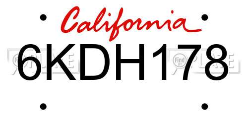 6KDH178 California License Plate