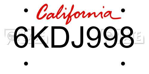 6KDJ998 California License Plate