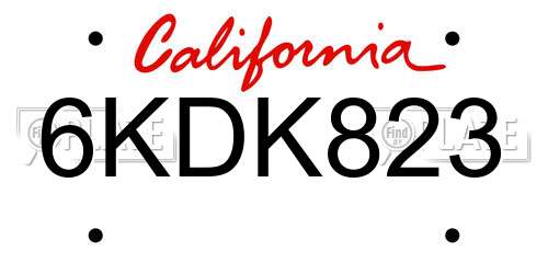 6KDK823 California License Plate