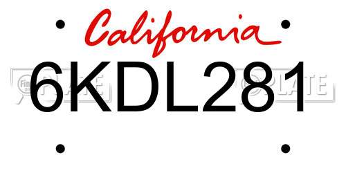 6KDL281 California License Plate