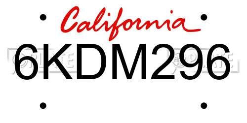 6KDM296 California License Plate