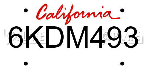 6KDM493 California License Plate