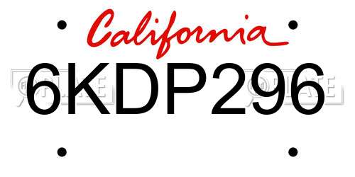 6KDP296 California License Plate