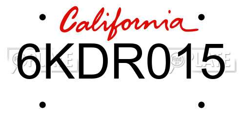 6KDR015 California License Plate