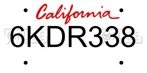 6KDR338 California License Plate