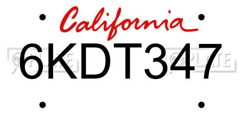 6KDT347 California License Plate
