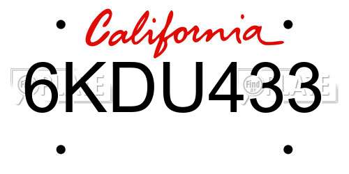 6KDU433 California License Plate