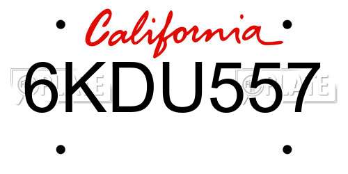 6KDU557 California License Plate
