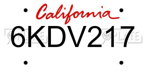 6KDV217 California License Plate