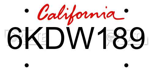 6KDW189 California License Plate