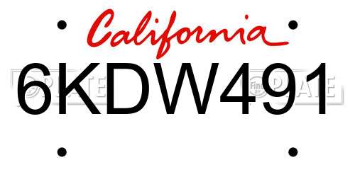 6KDW491 California License Plate