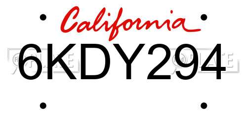 6KDY294 California License Plate