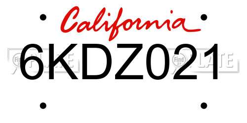 6KDZ021 California License Plate