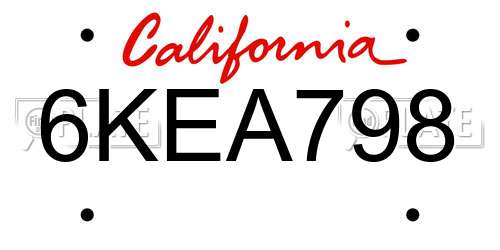 6KEA798 California License Plate