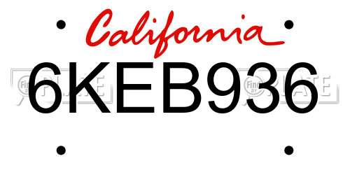 6KEB936 California License Plate