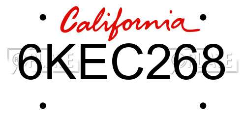 6KEC268 California License Plate