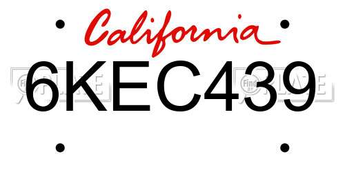 6KEC439 California License Plate