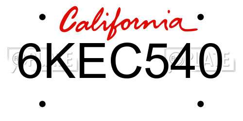 6KEC540 California License Plate