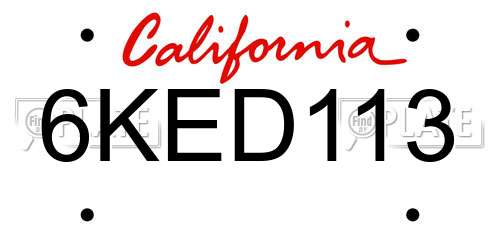 6KED113 California License Plate