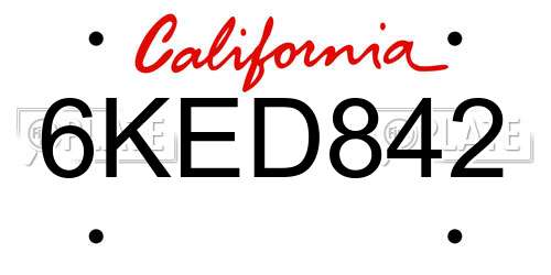 6KED842 California License Plate