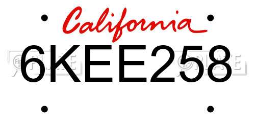 6KEE258 California License Plate