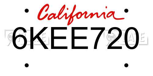 6KEE720 California License Plate