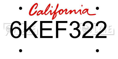 6KEF322 California License Plate