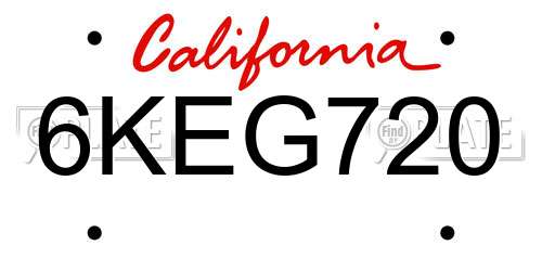 6KEG720 California License Plate