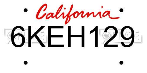 6KEH129 California License Plate