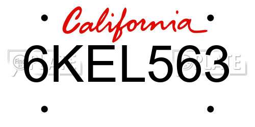 6KEL563 California License Plate