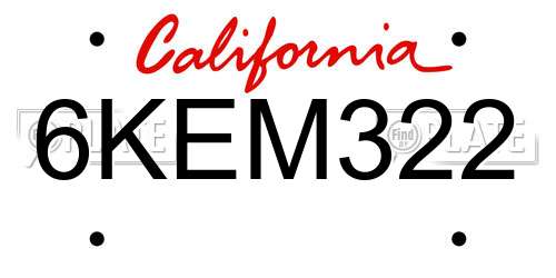 6KEM322 California License Plate