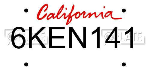 6KEN141 California License Plate
