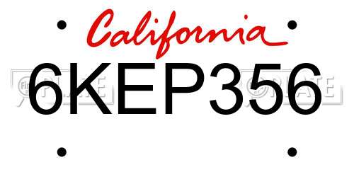 6KEP356 California License Plate