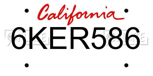 6KER586 California License Plate