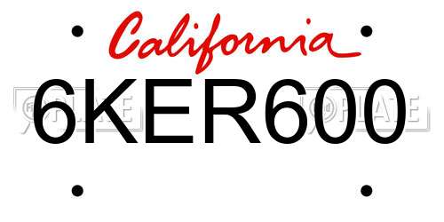 6KER600 California License Plate