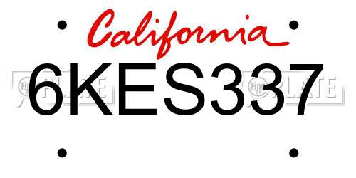 6KES337 California License Plate