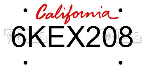 6KEX208 California License Plate