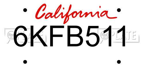6KFB511 California License Plate