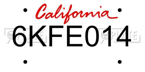6KFE014 California License Plate