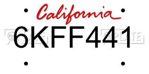 6KFF441 California License Plate