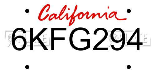 6KFG294 California License Plate