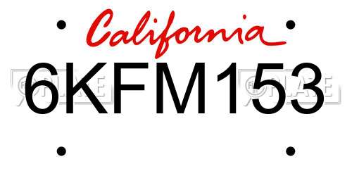 6KFM153 California License Plate